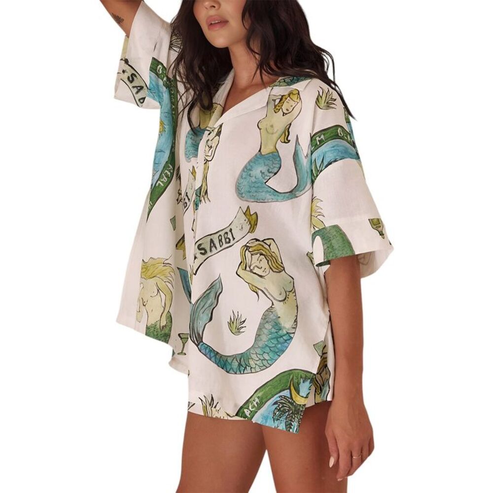 Esea Womens 2Pc Linen-Blend Shirt & Short Set